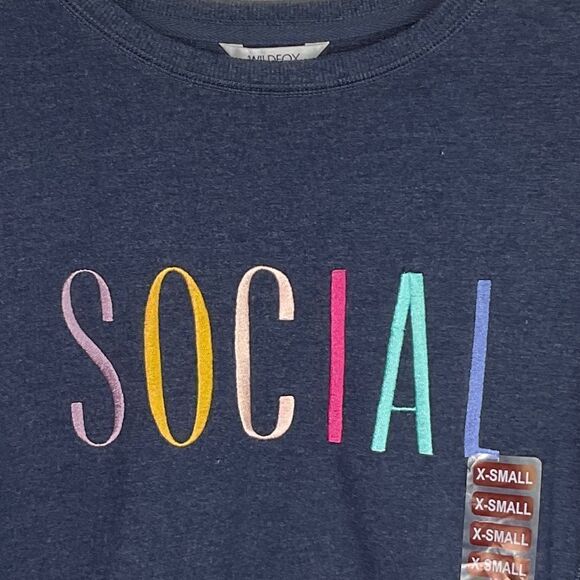 Wildfox Navy Blue Social Statement Crewneck Sweatshirt XS NWT - Picture 2 of 6